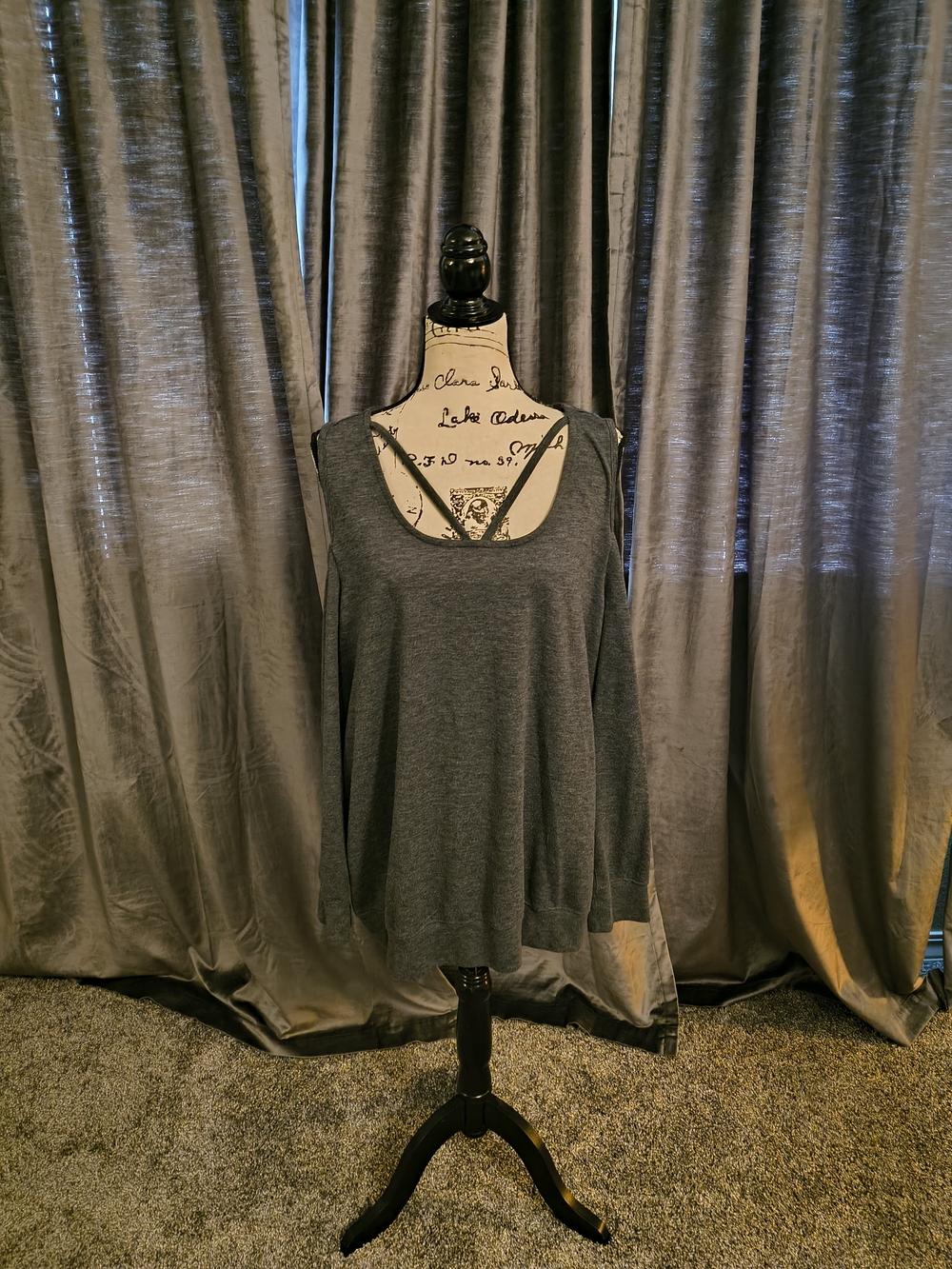 torrid Charcoal Cold Shoulder  Strappy Scoop Neck Long-Sleeve Top
